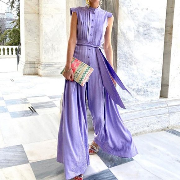 Retro Print Lady Belted Jumpsuit - Picture 3 of 3